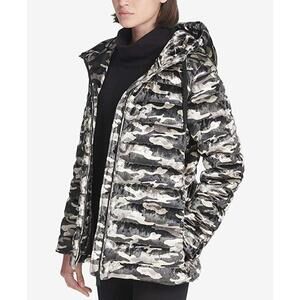 DKNY Womens Sport Camo Print Velvet Hooded Jacket Size S